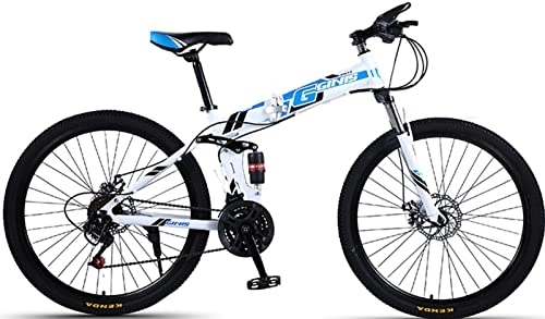 Folding Mountain Bike : Olding Mountain Bikes, 24 Inch 21 Speed Adult Folding Bicycle with Dual Disc Brakes & Full Suspension, Non-Slip Bicycles Road Bike Mountain Bicycle for Men / Women Cycling Blue, 24 inches
