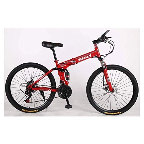 Folding Mountain Bike : Outdoor sports Folding Mountain Bike 21 Speed Bicycle Dual Suspension High Carbon Steel Foldable Frame 26" Off-Road Wheels