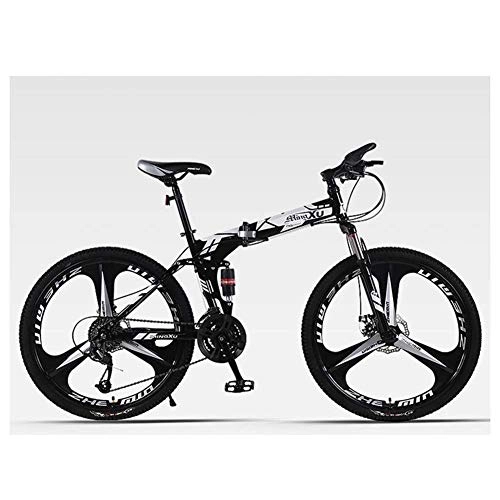 Folding Mountain Bike : Outdoor sports Folding Mountain Bike 24 Speed Bicycle Full Suspension MTB Foldable Frame 26" 3 Spoke Wheels