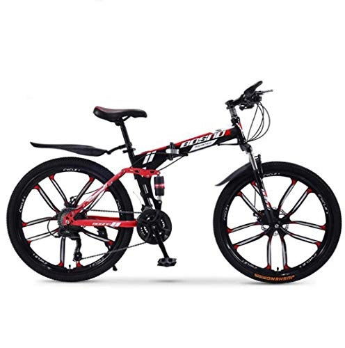 Folding Mountain Bike : Outdoor sports Mountain Bike Folding Bikes, 27-Speed Double Disc Brake Full Suspension Anti-Slip, Off-Road Variable Speed Racing Bikes for Men And Women