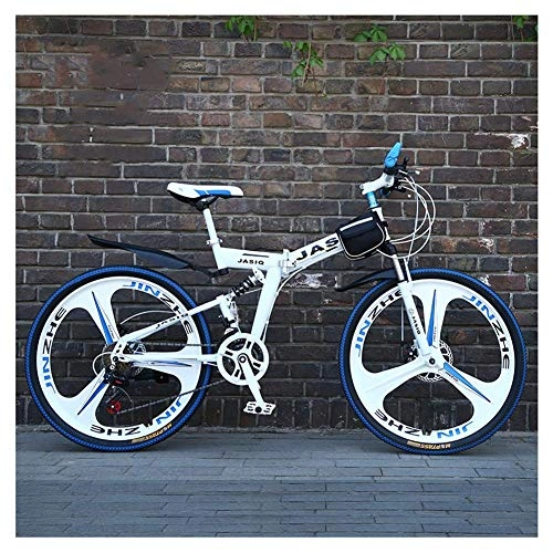 Folding Mountain Bike : Outdoor sports Mountain Bike with Dual Suspension High Carbon Steel Folding Frame 26-Inch 27-Speed Transmission Can Be Used for Treck And Trekking
