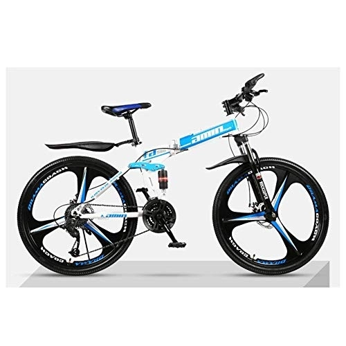 Folding Mountain Bike : Outdoor sports Mountain Bikes Bicycles 21 Speeds Lightweight Aluminium Alloy Frame Disc Brake Folding Bike (Color : Blue)