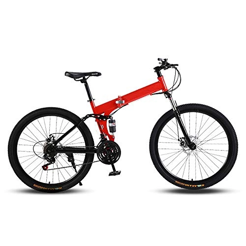 Folding Mountain Bike : Ouumeis 24 Inch Folding Mountain Bikes Men Women General Purpose Variable Speed Double Shock Absorption All Terrain Adult Foldable Bicycle High Carbon Steel Frame, Red, 27 Speed