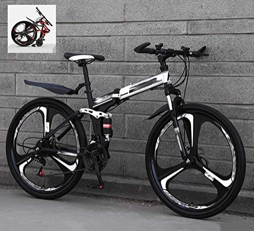 Folding Mountain Bike : Ouumeis Folding Mountain Bikes 24 Inch 21 / 24 / 27 / 30 Speed Variable All Terrain Quick Foldable Adult Mountain Off-Road Bicycle High Carbon Steel Frame Double Shock Absorption, A, 21 Speed