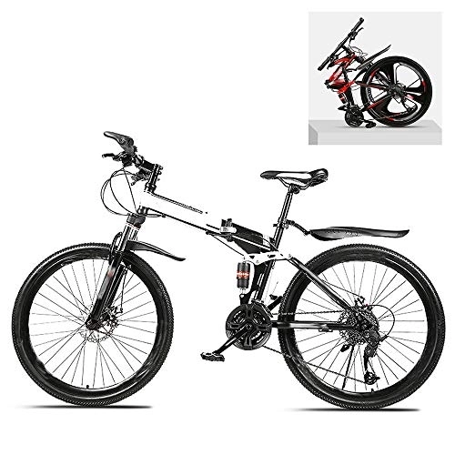 Folding Mountain Bike : Ouumeis Folding Mountain Bikes 24 Inch 21 / 24 / 27 / 30 Speed Variable All Terrain Quick Foldable Adult Mountain Off-Road Bicycle High Carbon Steel Frame Double Shock Absorption, A, 27 Speed