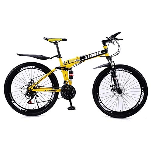 Folding Mountain Bike : Pakopjxnx 24inch and 26inch folding mountain bike 21 speed Spoke wheel mountain bicycle, yellow and black, 24inch