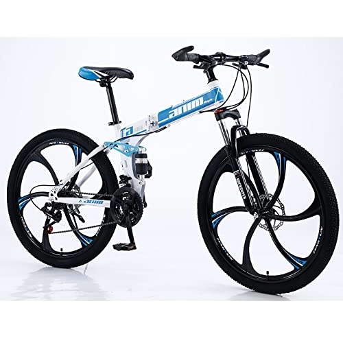 Folding Mountain Bike : PBTRM 26 Inch Fold Mountain Bike, 6 Spoke 21 / 24 / 27 / 30-Speed Fold Bike, Disc Brakes Suspension Fork, Non-Slip Bicycles Road Bike MTB Mountain Bicycle for Men / Women Cycling, C, 30 Speed