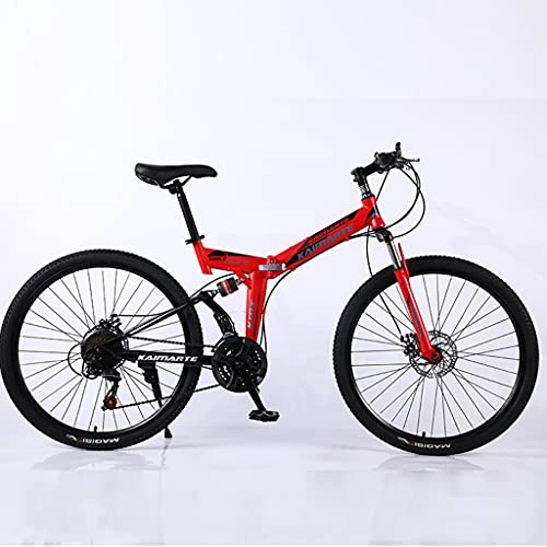 Folding Mountain Bike : PBTRM 26 Inch Outdoor Road Bikes Folding Mountain Bike High Carbon Steel ​Foldable Soft Tail Double Shock Absorber Disc Brake Anti-Skid Outdoor Bicycle for Men And Women, Red, 21 speed