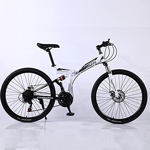 Folding Mountain Bike : PBTRM 26 Inch Outdoor Road Bikes Folding Mountain Bike High Carbon Steel ​Foldable Soft Tail Double Shock Absorber Disc Brake Anti-Skid Outdoor Bicycle for Men And Women, White, 21 speed