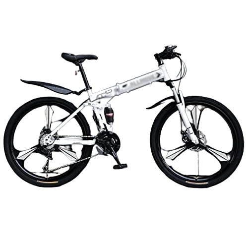 Folding Mountain Bike : POGIB Foldable Mountain Bike, Conquer Any Terrain, Folding Mountain Bike with High Carbon Steel Frame and Thick Shock-absorbing Front Fork (white 26inch)