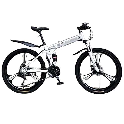 Folding Mountain Bike : POGIB Mountain Bike To Conquer Any Road, Foldable Mountain Bike with High Carbon Steel Frame and Adjustable Speed (white 27.5inch)