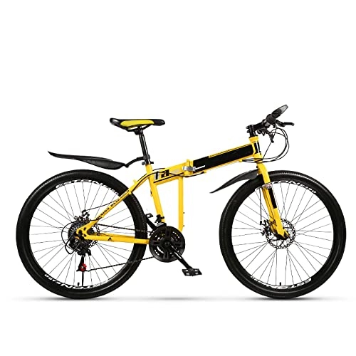 Folding Mountain Bike : Professional Racing Bike, 24 / 26 Inch Variable Speed Folding Bicycle, No Shock Absorption One Wheel Cross Country Lightweight Mountain Bike Bicycle, Road Bick (Color : Yellow, Size : 27)