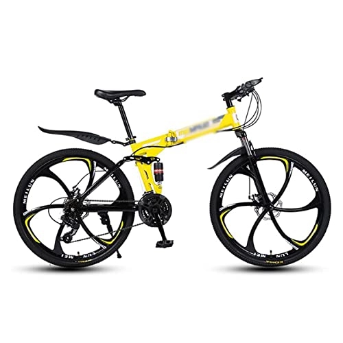 Folding Mountain Bike : Professional Racing Bike, Full Suspension Folding Mountain Bike 26" Wheel 21 / 24 / 27 Speed with Dual-Disc Brakes Suitable for Men and Women Cycling Enthusiasts / Yellow / 27 Speed