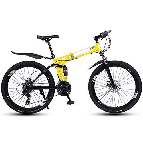 Folding Mountain Bike : Professional Racing Bike, Light Weigh Portable Folding Bike, 26 Inch 30-Knife Spoke Wheel with Shock Absorber City Bike Road Bicycle Adult Men Women Mountain Bike (Color : Yellow, Size : 24 Speed)