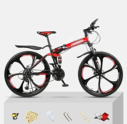 Folding Mountain Bike : Professional Racing Bike, Mens Mountain Bike 21 / 24 / 27 Speed Steel Frame 26 Inches Wheels Double Disc Brake Folding Bike for a Path, Trail &Amp; Mountains / Red / 21 Speed ( Color : Red , Size : 21 Speed )