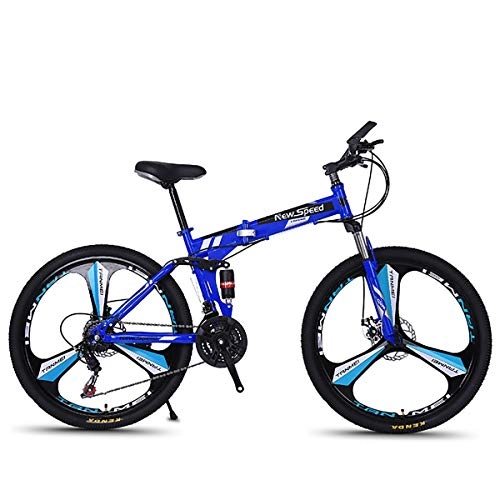 Folding Mountain Bike : PXQ Adults Folding Mountain Bike 21 / 24 / 27 Speeds Off-road Bike 26 Inch Magnesium Alloy Wheel Bicycles with Shock Absorber Front Fork and Disc Brake, Blue2, 27S