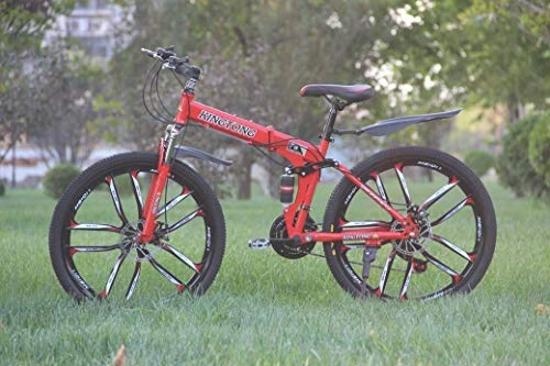 Folding Mountain Bike : PYROJEWEL Mountain Bike Folding Bikes, 21Speed Double Disc Brake Full Suspension AntiSlip, Lightweight Aluminum Frame, Suspension Fork, Multiple Colors24 Inch / 26 Inch Outdoor sports (Color : Red3)