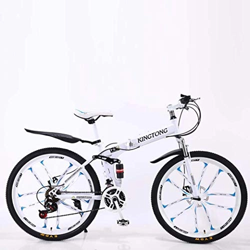 Folding Mountain Bike : PYROJEWEL Mountain Bike Folding Bikes, 21Speed Double Disc Brake Full Suspension AntiSlip, Lightweight Aluminum Frame, Suspension Fork, Multiple Colors24 Inch / 26 Inch Outdoor sports (Color : White3)