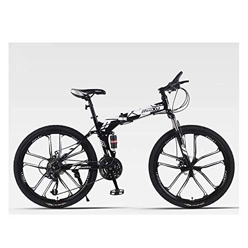 Folding Mountain Bike : PYROJEWEL Outdoor sports 26" Wheel Mens Adults Boys Dual Suspension Mountain Bike 24 Speed HighCarbon Steel Frame Outdoor sports (Color : Black)