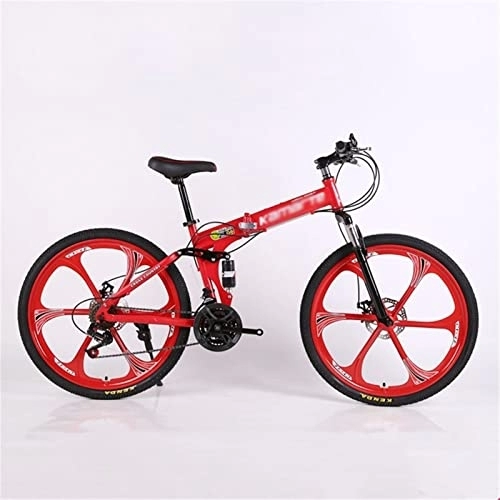 Folding Mountain Bike : QCLU 24 / 26 Inch Folding Mountain Bike, 21 Speed, Variable Speed, Off-Road, Double Damping, Double Disc, Brakes, Men' s Bicycle, Outdoor Riding, Adult (Color : Red, Size : 26 inch)