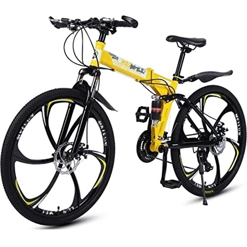 Folding Mountain Bike : QCLU 26 Inch Mountain Bike, Unisex Folding Bike, Freewheel Derailleur Gears, Foldable Mountain Bike Men, Full Suspension, Ladies Bike, 24speed (Color : Yellow, Size : 27-Speed)