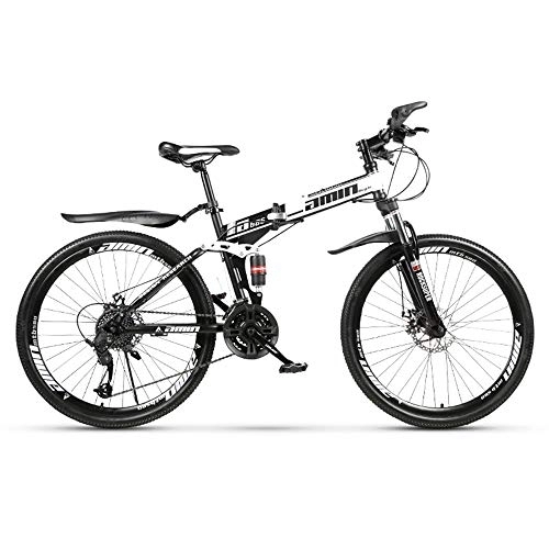 Folding Mountain Bike : QIANG Mountain Bike Foldable, MTB Bicycle, 21 Speed Fast Folding 24 / 26inch Mountain Bike With Dual Disc Brakes, White-26inch-Spokeswheel