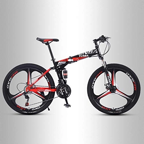 Folding Mountain Bike : QMMD Mountain Bikes 26-Inch, Adult Foldable Frame Bicycle, Dual Disc Brake Anti-Slip Bikes, High-carbon Steel, Mountain Bicycle, All Terrain Mountain Bike, A 3 Spoke, 21 speed