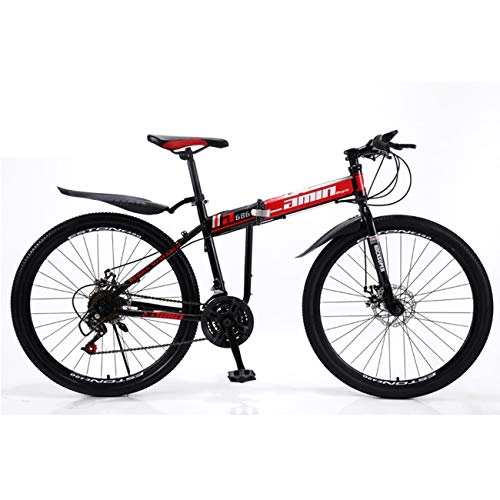 Folding Mountain Bike : QXue 24 Inches Mountain Bike For Men and Women, High Carbon Steel Dual Suspension Frame Mountain Bike, Variable speed spoke wheel Folding Outroad Bike, Red, 21 speed