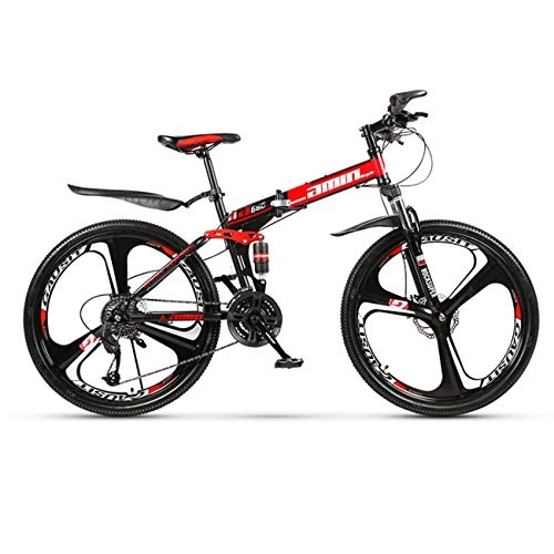 Folding Mountain Bike : QXue 24 Inches Mountain Bike For Men and Women, High Carbon Steel Dual Suspension Frame Mountain Bike, Variable speed wheel Folding Outroad Bike, Red, 27 speed