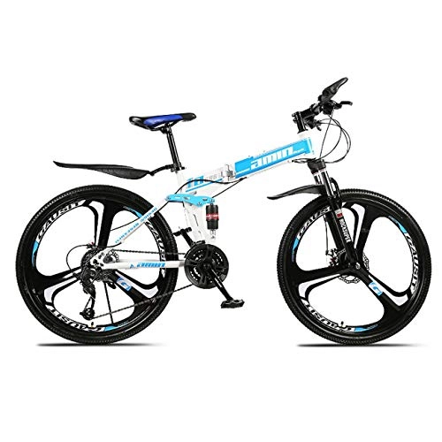 Folding Mountain Bike : QXue 26 Inches Mountain Bike For Men and Women, High Carbon Steel Dual Suspension Frame Mountain Bike, Variable speed wheel Folding Outroad Bike, Blue, 30 speed