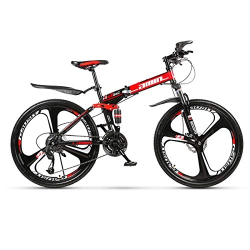 Folding Mountain Bike : QXue 26 Inches Mountain Bike For Men and Women, High Carbon Steel Dual Suspension Frame Mountain Bike, Variable speed wheel Folding Outroad Bike, Red, 27 speed