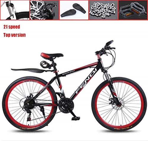 Folding Mountain Bike : QZ 26 Inch 21 Speed Adult Mountain Bike, Double Disc Brake Cruiser Bikes, Beach Snowmobile Bicycle, Double-layer Aluminum Alloy Wheels (Color : Red, Size : Deluxe Edition)