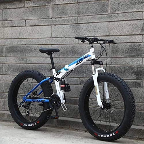 Folding Mountain Bike : QZ Adult Fat Tire Foldable Mountain Bike Mens, All-Terrain Suspension Snow Bikes, Double Disc Brake Beach Cruiser Bicycle, 24 Inch Wheels (Color : A, Size : 21 speed)