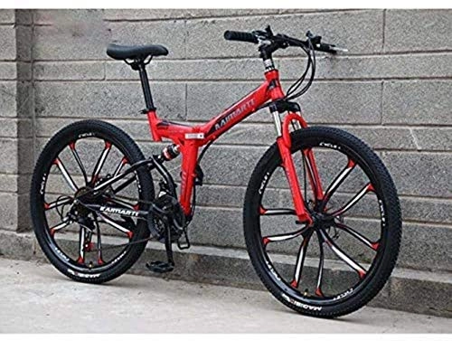 Folding Mountain Bike : QZ Folding Bike Bicycle Mountain Bikes For Men Women, High Carbon Steel Frame, Full Suspension Soft Tail, Double Disc Brake, Anti-Skid Tire (Color : C, Size : 24 inch 21 speed)