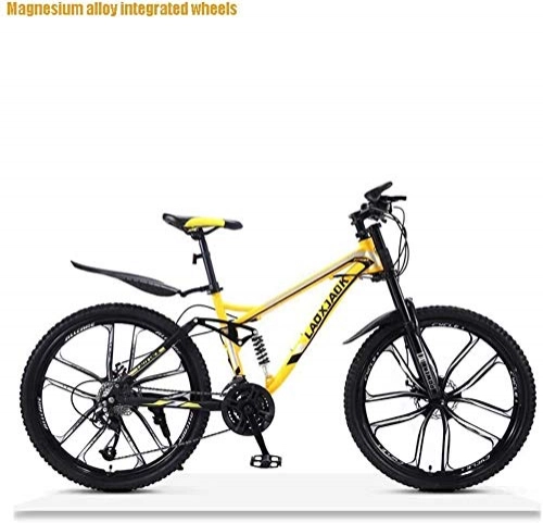 Folding Mountain Bike : QZ Mens Off-Road Downhill Mountain Bike, Double Disc Brake Adult Snow Bikes, High-Carbon Steel Frame Beach Bicycle, 26 Inch Wheels (Color : Yellow, Size : 24 speed)