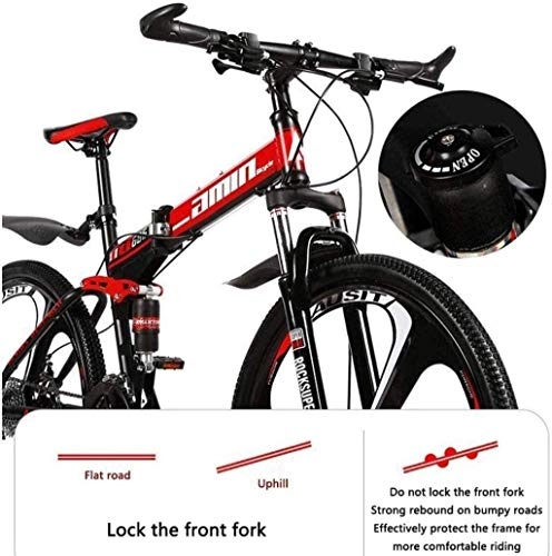Folding Mountain Bike : QZ Mountain Bike, Double Disc Brake Front and Rear Suspension Fork Anti-Slip Folding Bikes, Lightweight Aluminum Frame, 24-Speed 26In Wheel
