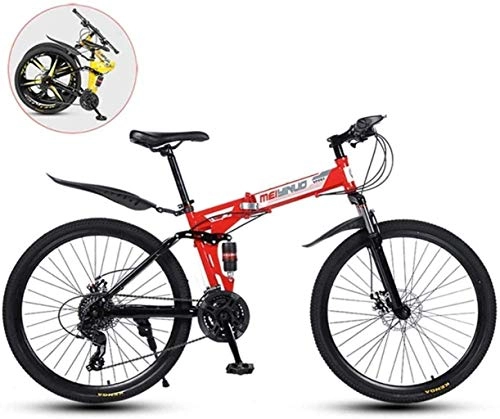Folding Mountain Bike : QZ Mountain Bike, Folding 26 Inches Carbon Steel Bicycles, Double Shock Variable Speed Adult Bicycle, 30 Knife Spoke Wheels (Color : Red, Size : 26 in (21 speed))