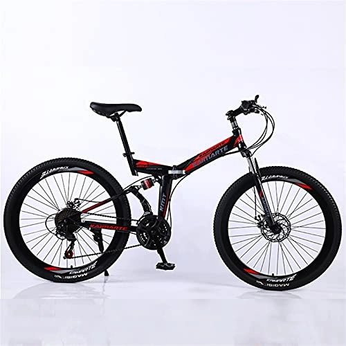 Folding Mountain Bike : Road bike racing foldable bicycle mountain bike 26 / 24 inch steel 21 / 24 / 27 speed bike double disc brake 2021 (Color : BlackRed 40 spoke, Number of speeds : 26 Inches 21Speed)