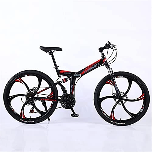 Folding Mountain Bike : Road bike racing foldable bicycle mountain bike 26 / 24 inch steel 21 / 24 / 27 speed bike double disc brake 2021 (Color : BlackRed 6 spoke, Number of speeds : 26 Inches 21Speed)