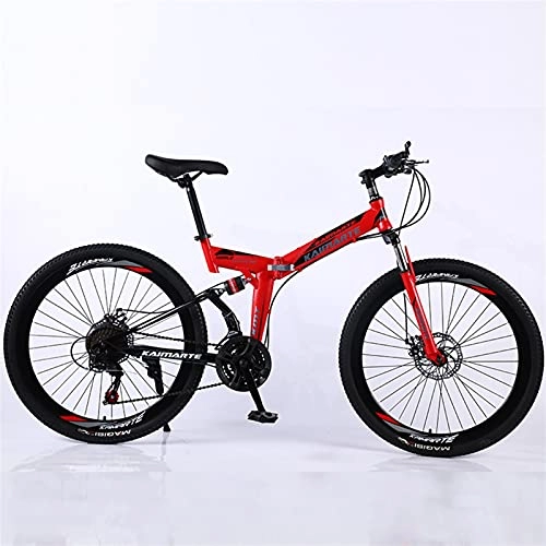 Folding Mountain Bike : Road bike racing foldable bicycle mountain bike 26 / 24 inch steel 21 / 24 / 27 speed bike double disc brake 2021 (Color : Red 40 wheel spoke, Number of speeds : 26 Inches 27Speed)