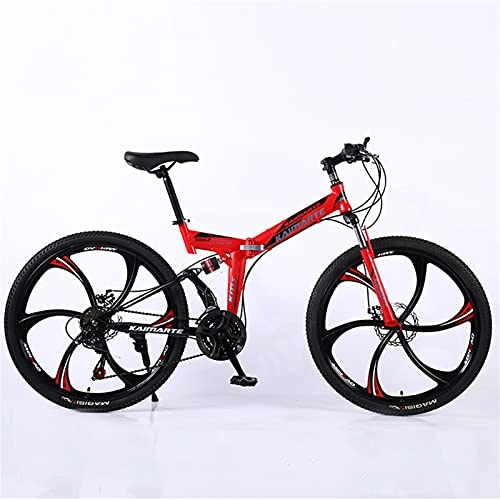 Folding Mountain Bike : Road bike racing foldable bicycle mountain bike 26 / 24 inch steel 21 / 24 / 27 speed bike double disc brake 2021 (Color : Red 6 wheel spoke, Number of speeds : 24 Inches 24Speed)