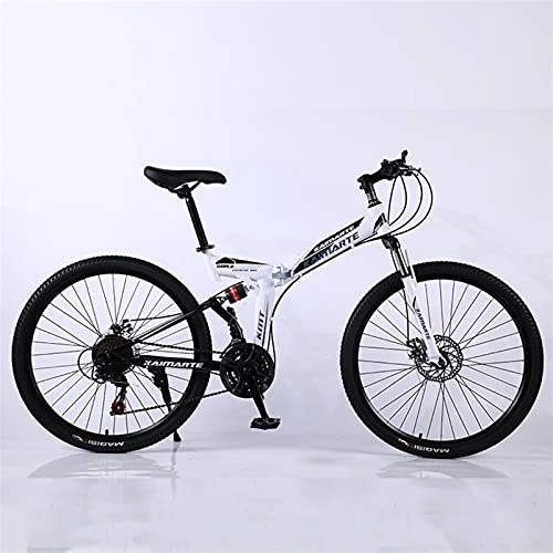 Folding Mountain Bike : Road bike racing foldable bicycle mountain bike 26 / 24 inch steel 21 / 24 / 27 speed bike double disc brake 2021 (Color : White spoke wheel, Number of speeds : 26 Inches 24Speed)