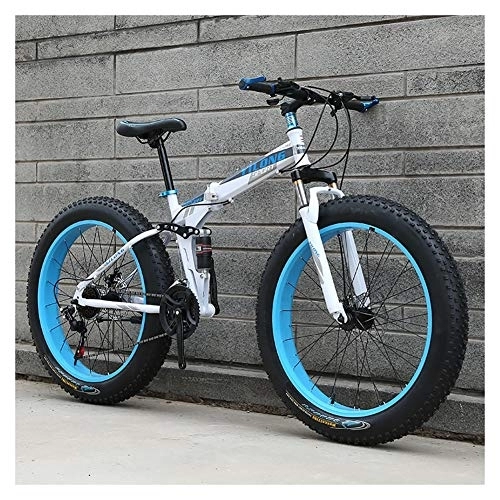 Folding Mountain Bike : Road Bikes Fat Tire Bike Folding Bicycle Adult Road Bikes Beach Snowmobile Bicycles For Men Women Off-road Bike (Color : Blue, Size : 26in)