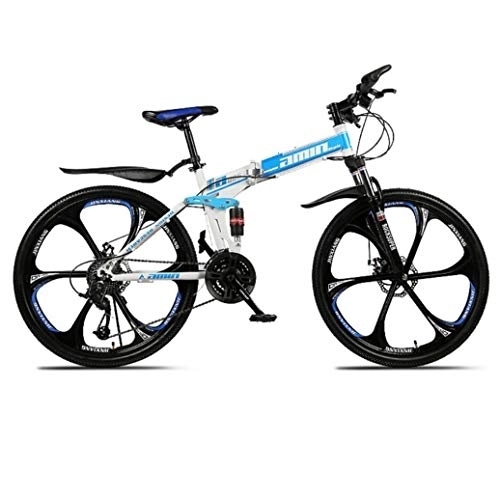Folding Mountain Bike : RPOLY 27-Speed Mountain Bike Folding Bikes, Dual Disc Brake, Adult Folding Bicycle, Off-road Variable Speed Bike with 6-Spoke Wheels, Blue_24 Inch