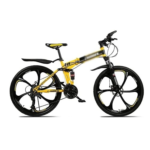Folding Mountain Bike : SABUNU Folding Mountain Bike 26 Inch Wheels Bicycle Carbon Steel Frame 21 / 24 / 27 Speed MTB Bike With Daul Disc Brakes For Men Woman Adult And Teens(Size:21 Speed, Color:Yellow)