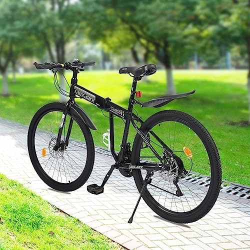 Folding Mountain Bike : SanBouSi 26 Inch Folding Mountain Bike Adult 21 Speed, Carbon Steel Lightweight Mountain Bicycle Disc Brake Foldable Bike Outdoor For Adult Men and Women Teens Height Adjustable