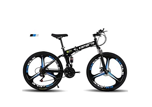 Folding Mountain Bike : SEESEE.U Mountain Bike Mens' Mountain Bike, 24" inch 3-Spoke Wheels High-Carbon Steel Frame, 21 / 24 / 27 Speed Dual Suspension Folding Bike Unisex with Disc Brakes, Black, 21 Speed