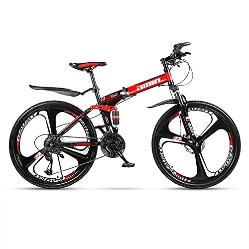 Folding Mountain Bike : SHANJ Folding Adult Mountain Bike, 24 / 26 Inch Full Suspension Road Bicycle, Double Disc Brake Outroad Mountain Bicycle for Men Women