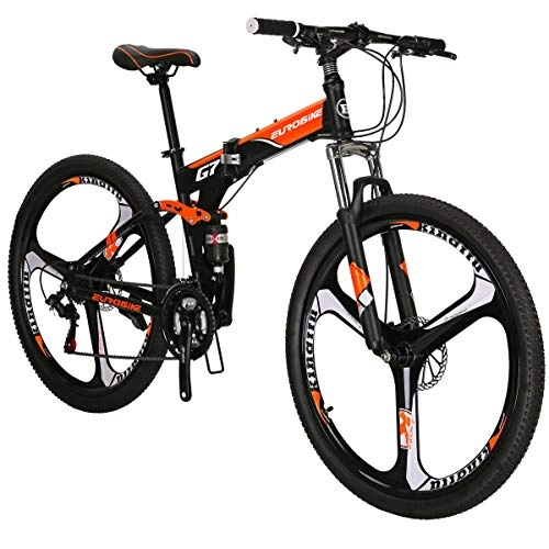 Folding Mountain Bike : SL Mountain Bikes, 21-Speed Folding bike, G7 Bike 27.5-Inch 3 spoke wheel bike suspension bicycle(ORANGE)