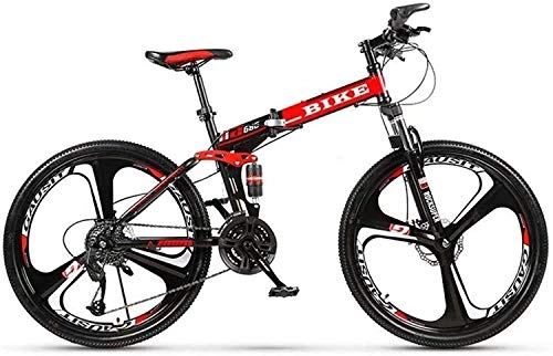 Folding Mountain Bike : Smisoeq 24 / 26 inch MTB foldable bicycle, with three cutting wheels black / red, light aluminum bicycles for adults (Color : 24stage shift, Size : 24inches)
